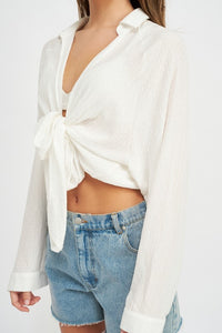 FRONT TIE COLLARED TOP