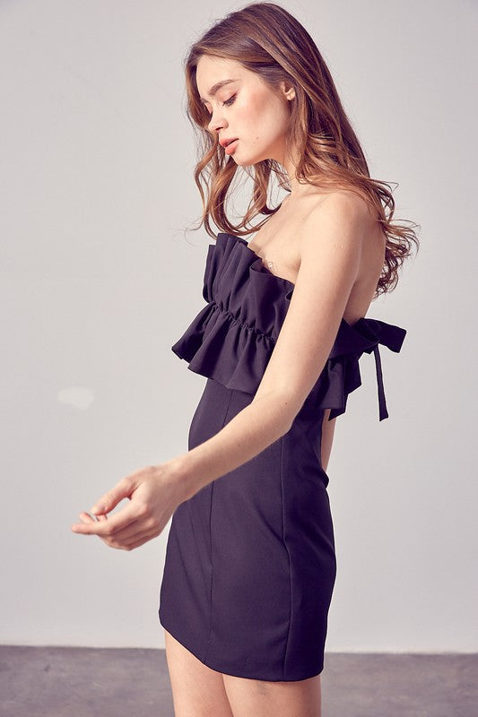 Open Shoulder Ruffle Dress