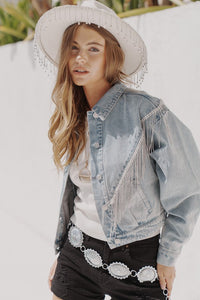 Denim Chevron Fringe Jacket