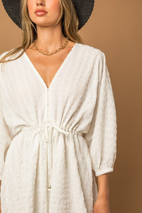 Blouson Seersucker Batwing Dress