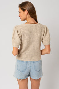 Puff Sleeve Round Neck Texture Sweater Top