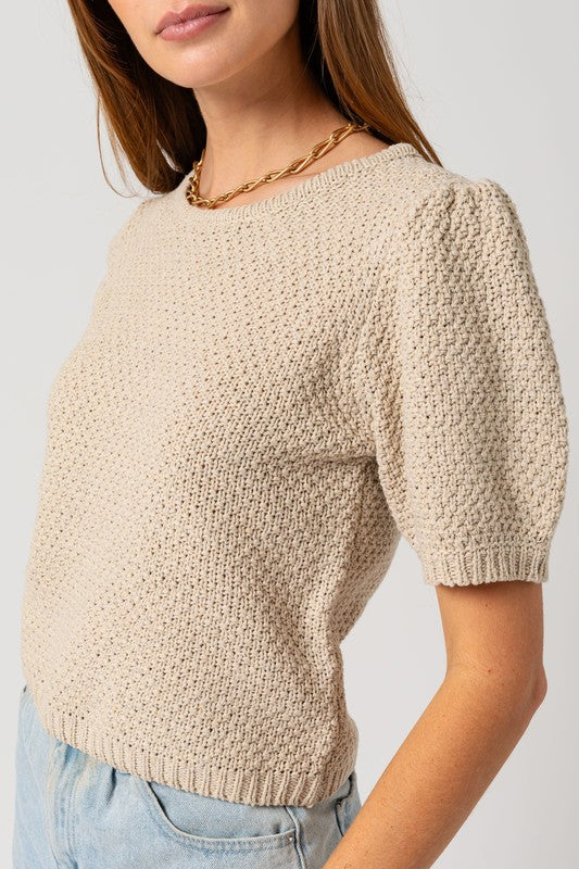 Puff Sleeve Round Neck Texture Sweater Top